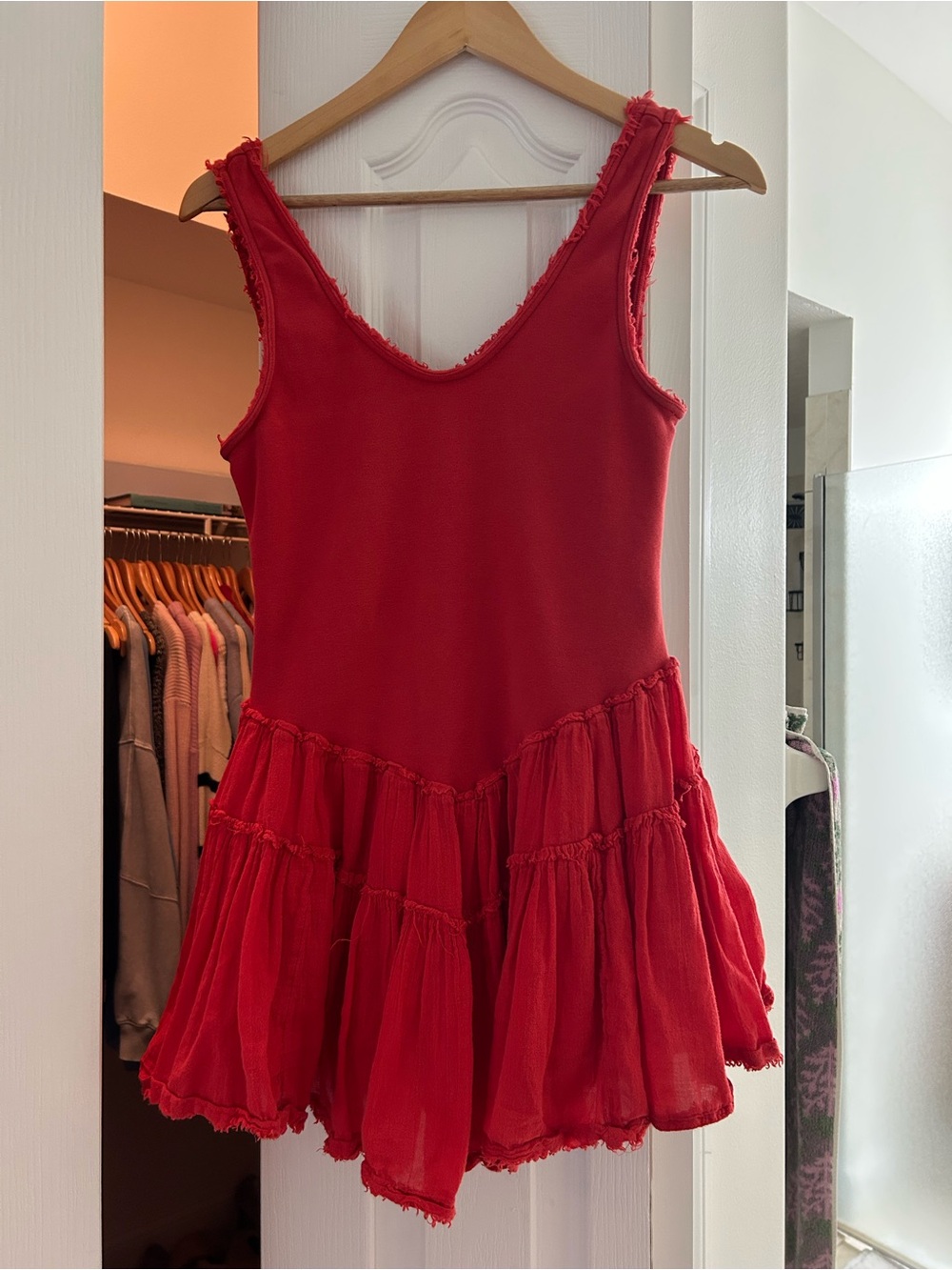 Free People Red Tiered Ruffled Mini Dress